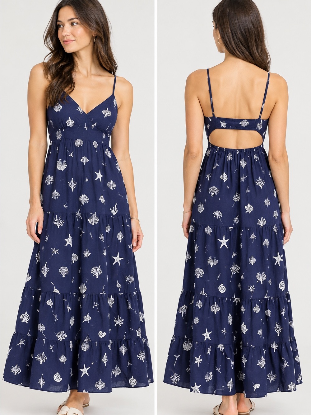 a new day Navy Shell-Print Maxi Dress with Open-Back